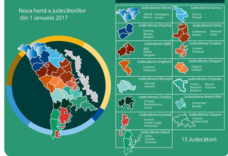 Harta reorganizării instanțelor judecătorești / FOTO: crjm.org